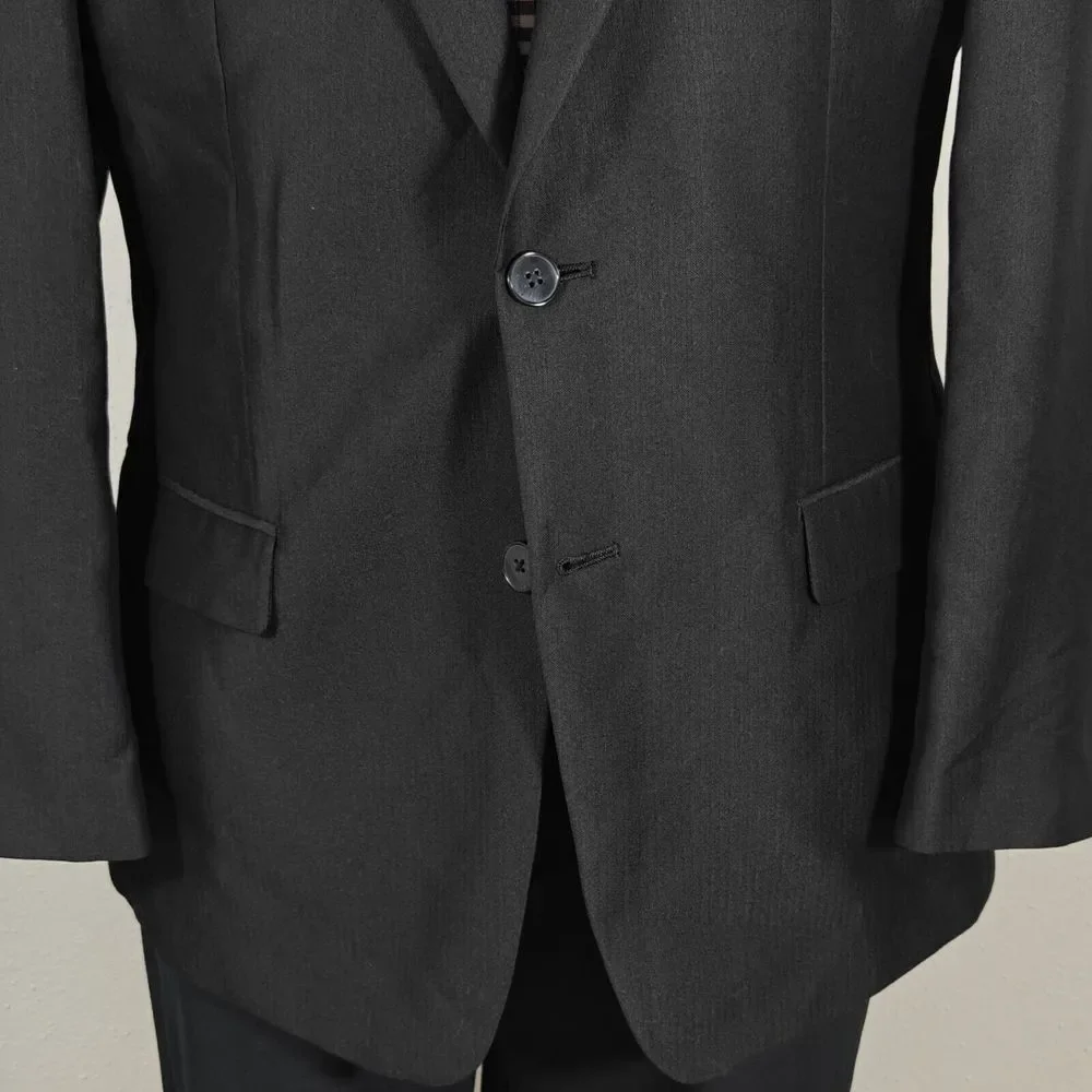 Calvin Klein Men's Sport Coat Blazer Two Button Black Herringbone Poly Blend 42R